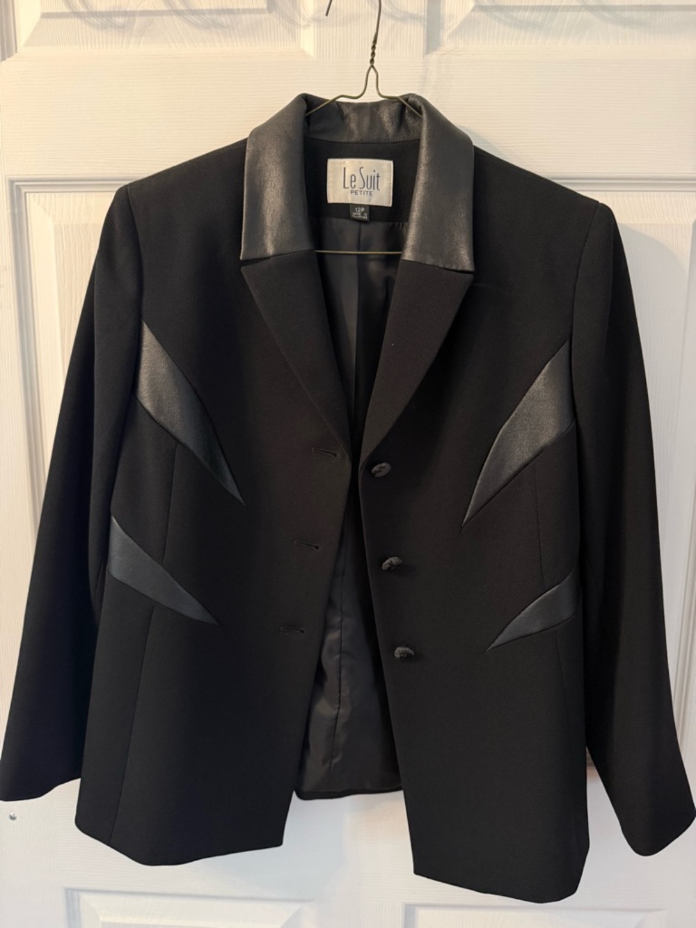 Le Suit Black Women's Blazer with Faux Leather Trim